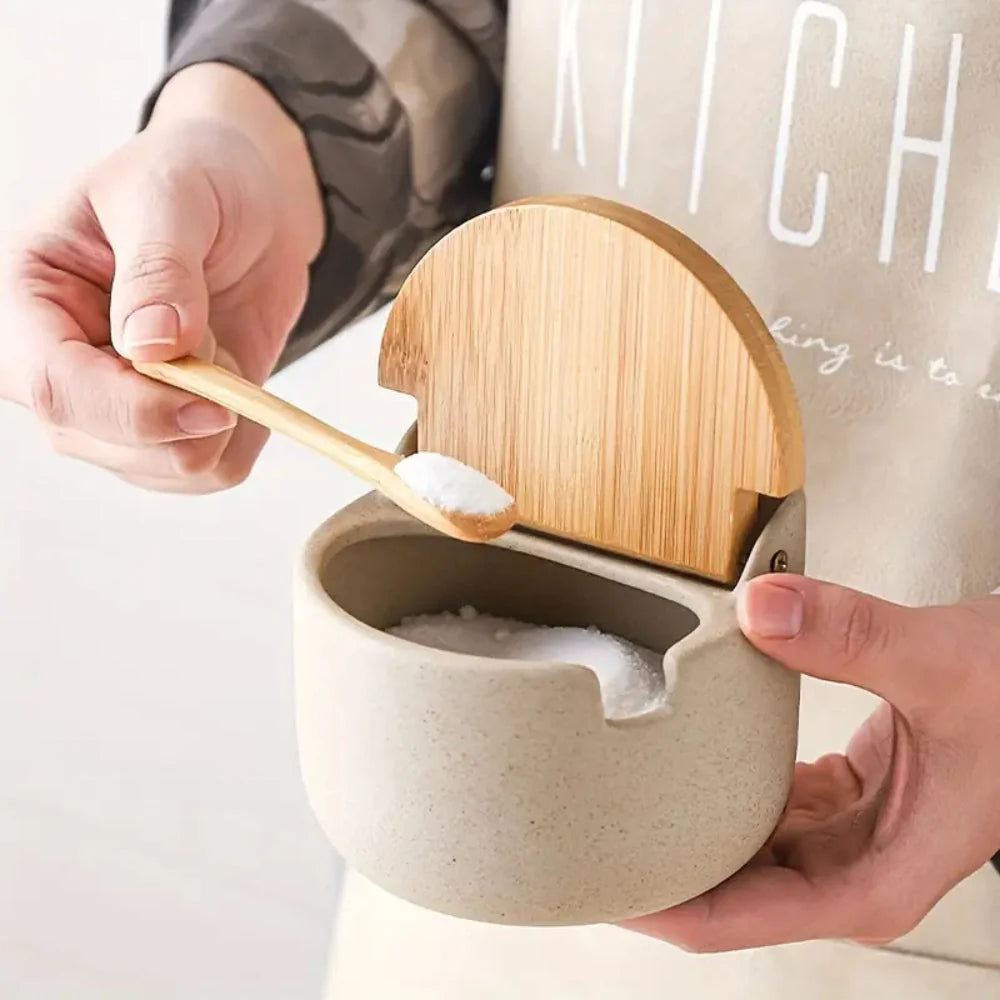 Ceramic Spice Jar Set - Elegant Bamboo Lids for Stylish Kitchen Organization 2