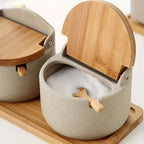 Ceramic Spice Jar Set - Elegant Bamboo Lids for Stylish Kitchen Organization 5