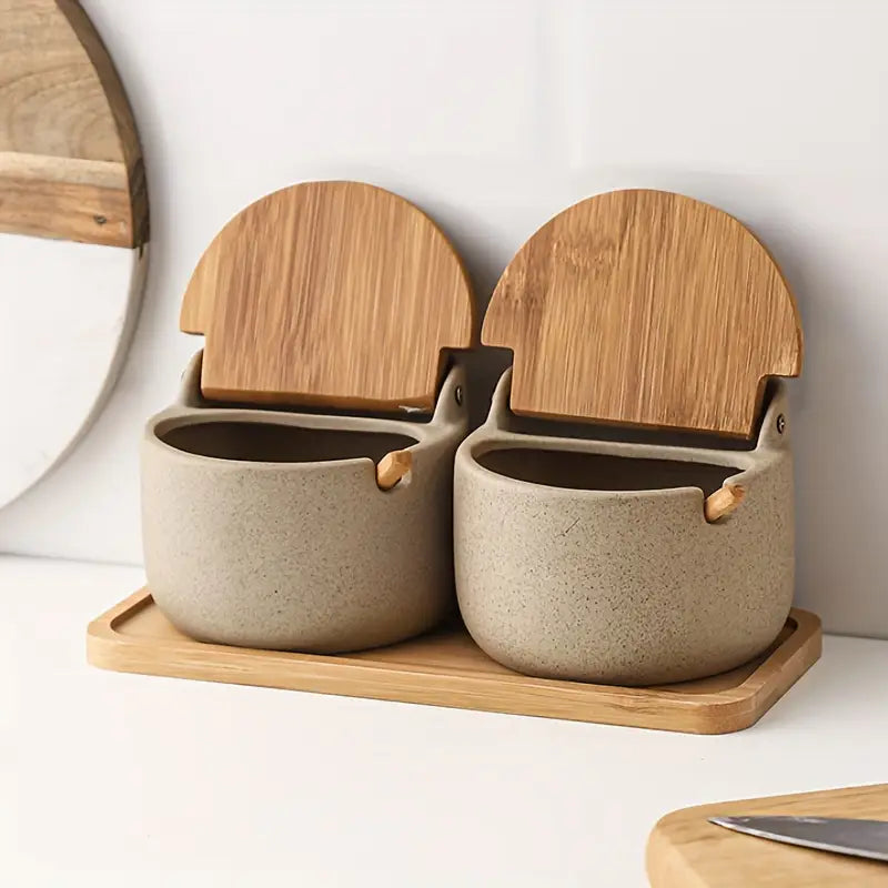 Ceramic Spice Jar with Bamboo Lid and Built-in Spoon, 300ml Capacity – Stylish Spice Storage Container for Seasonings 0