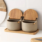 Ceramic Spice Jar with Bamboo Lid and Built-in Spoon, 300ml Capacity – Stylish Spice Storage Container for Seasonings 0
