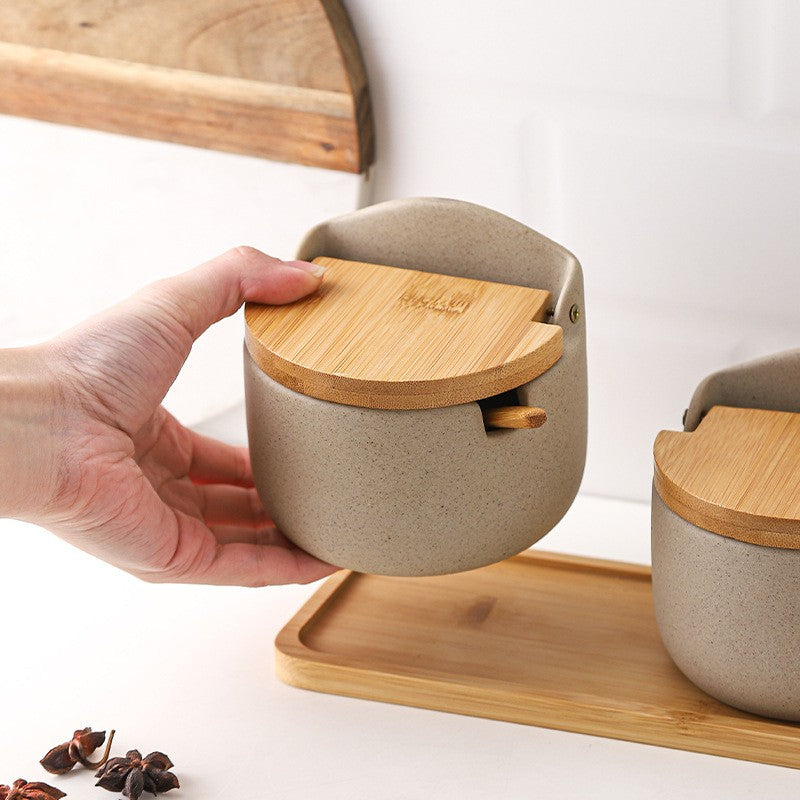 Ceramic Spice Jar with Bamboo Lid and Built-in Spoon, 300ml Capacity – Stylish Spice Storage Container for Seasonings 2