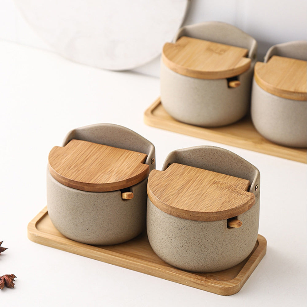 Ceramic Spice Jar with Bamboo Lid and Built-in Spoon, 300ml Capacity – Stylish Spice Storage Container for Seasonings 6