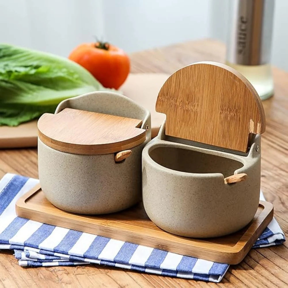 Ceramic Spice Jar with Bamboo Lid and Built-in Spoon, 300ml Capacity – Stylish Spice Storage Container for Seasonings 7