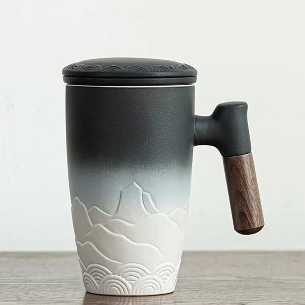 Ceramic Tea Mug with Wooden Handle and Lid – Large Capacity Hot Beverage Cup for Home and Office Use 0