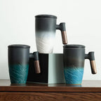 Ceramic Tea Mug with Wooden Handle and Lid – Large Capacity Hot Beverage Cup for Home and Office Use 1