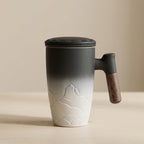 Ceramic Tea Mug with Wooden Handle and Lid for Hot Drinks 1