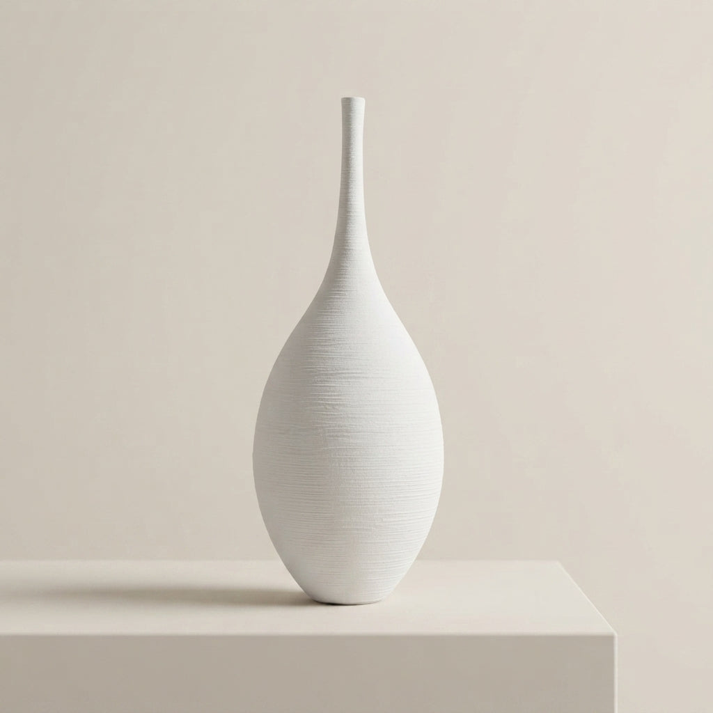 Ceramic Vase Slim Textured Design Black or White 01