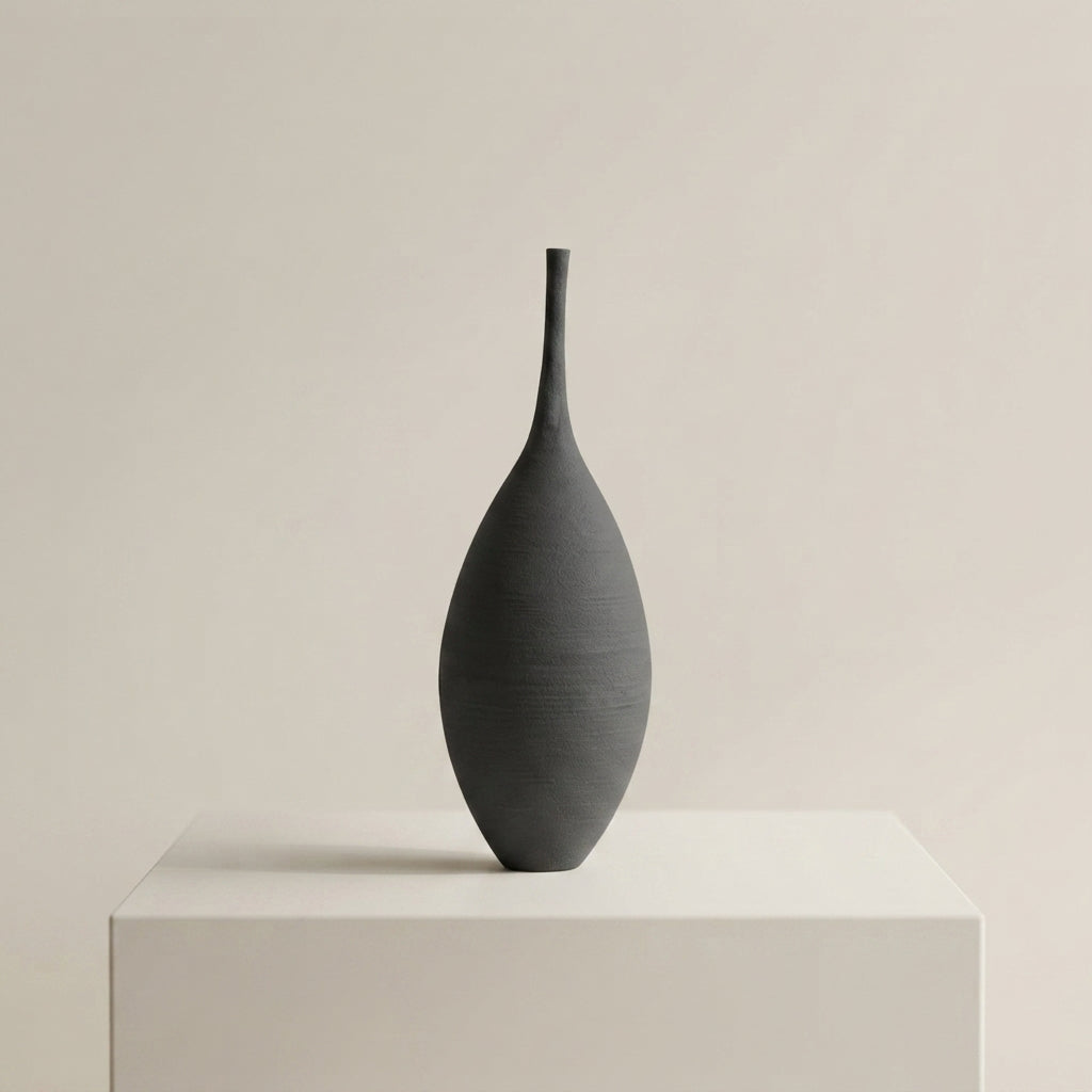 Ceramic Vase Slim Textured Design Black or White 5