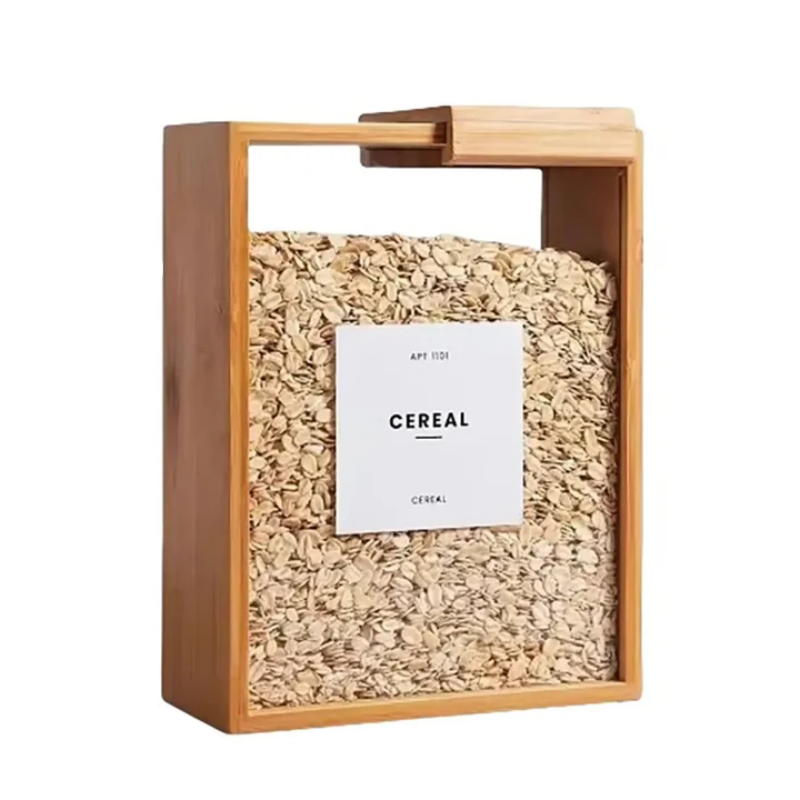 Cereal Dispenser Bamboo Lever Operated Dry Food Storage 4