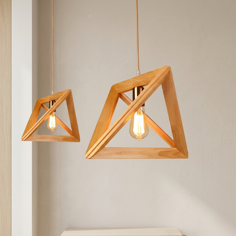 Chandelier Wood Frame Geometric E27 Adjustable Hanging Light, Adjustable Modern Design