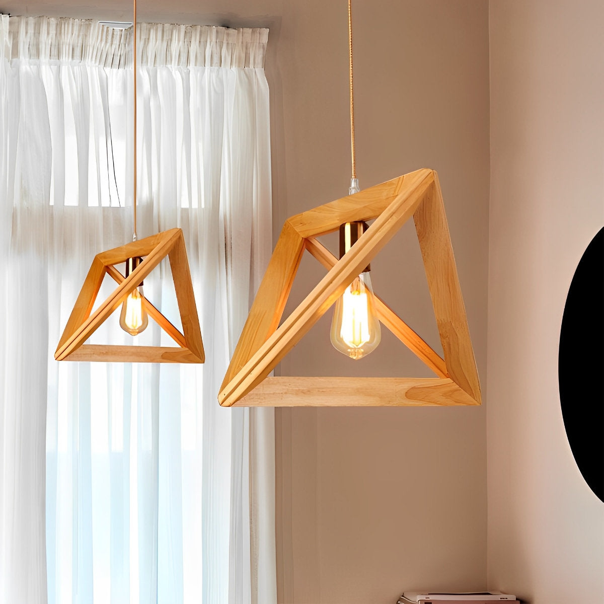 Chandelier Wood Frame Geometric E27 Adjustable Hanging Light, Adjustable Modern Design 1