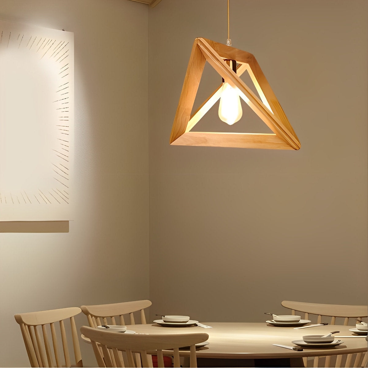 Chandelier Wood Frame Geometric E27 Adjustable Hanging Light, Adjustable Modern Design 4