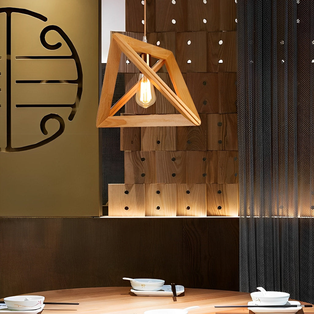 Chandelier Wood Frame Geometric E27 Adjustable Hanging Light, Adjustable Modern Design 8
