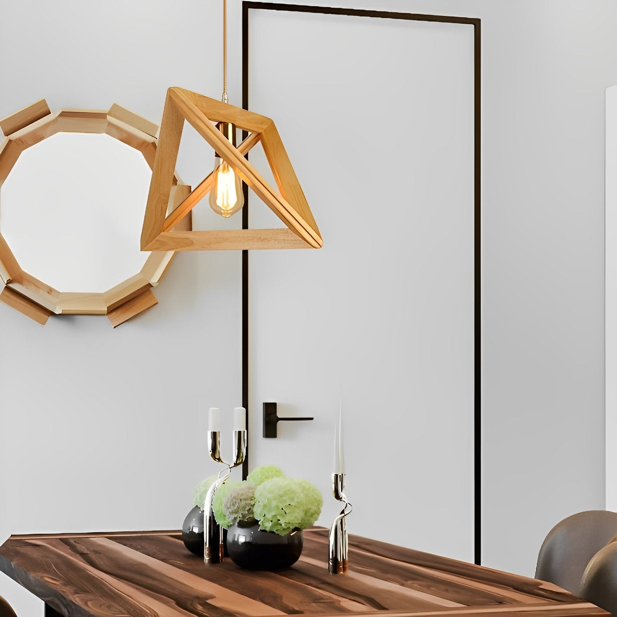 Chandelier Wood Frame Geometric E27 Adjustable Hanging Light, Adjustable Modern Design 9