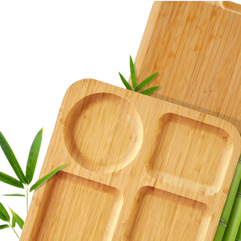 Charcuterie Board Bamboo Compartments Lid and Handle 1
