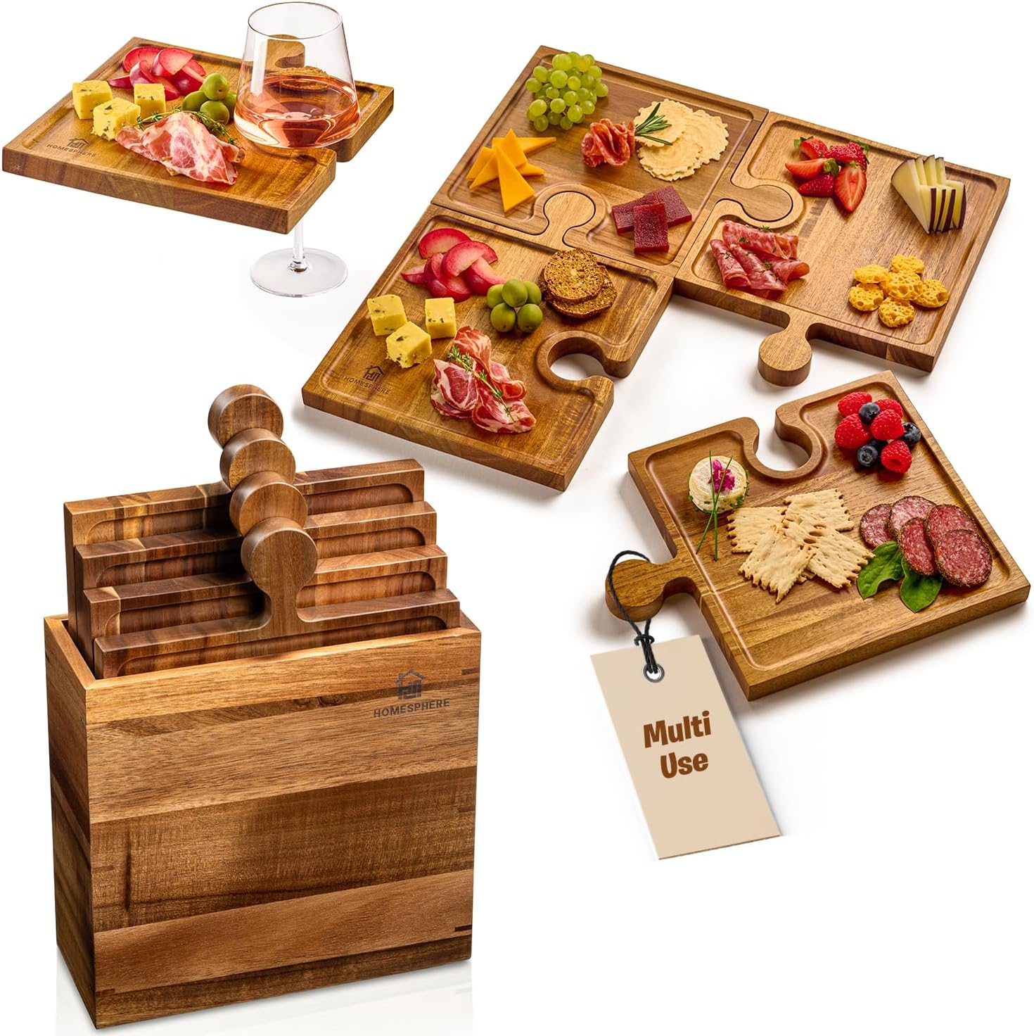 Interlocking Charcuterie Board Set - Acacia Wood Meat and Cheese Tray 0