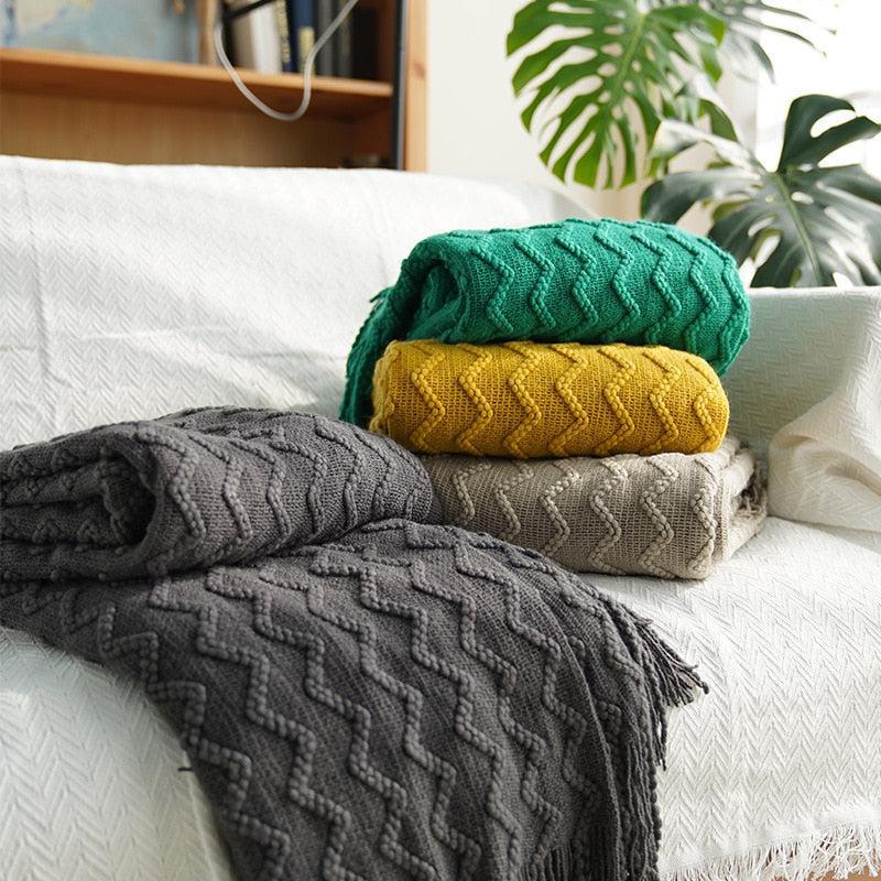 Chevron Throw Blanket with Tassels – Soft Acrylic Blanket in Multiple Colors and Sizes for Cozy Home Decor 1