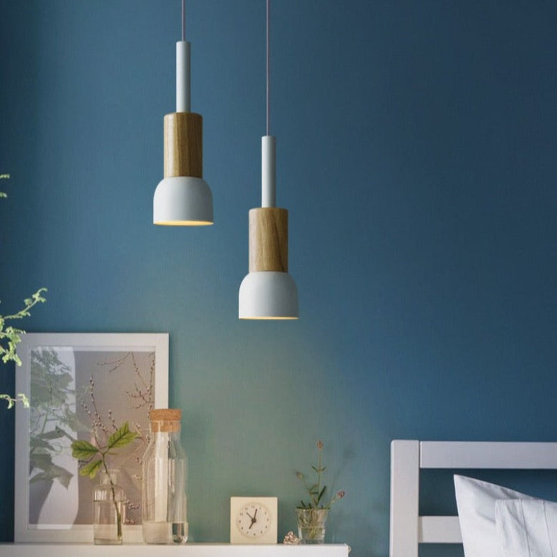 Chic Metal and Wood Pendant Lights with Adjustable Cord – Vibrant Kitchen Pendant Lighting in White, Pink, Mint, and Yellow 3