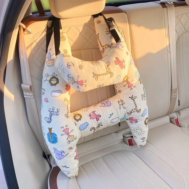 Child Car Headrest Pillow - Ergonomic Neck Support for Comfort 67x50cm Beige 0