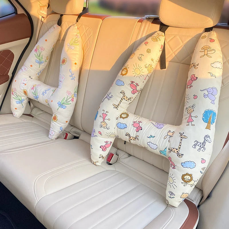 Child Car Headrest Pillow - Ergonomic Neck Support for Comfort 67x50cm Beige 4