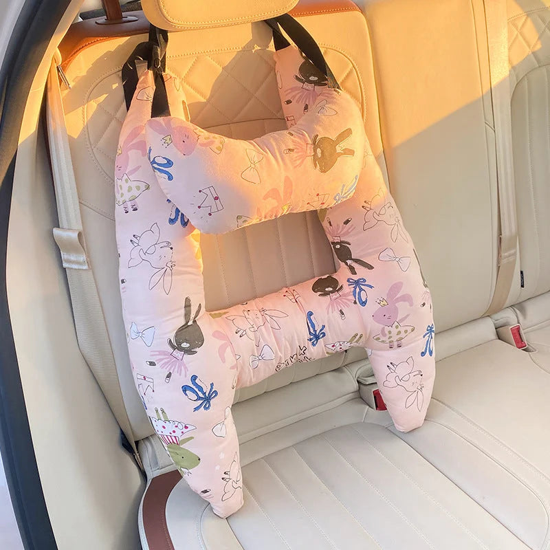Child Car Headrest Pillow - Ergonomic Neck Support for Comfort 67x50cm Beige 6
