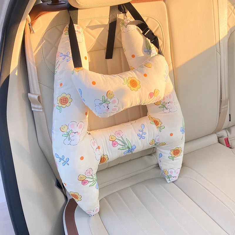 Child Car Headrest Pillow - Ergonomic Neck Support for Comfort 67x50cm Beige 7