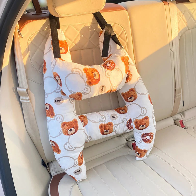 Child Car Headrest Pillow - Ergonomic Neck Support for Comfort 67x50cm Beige 8