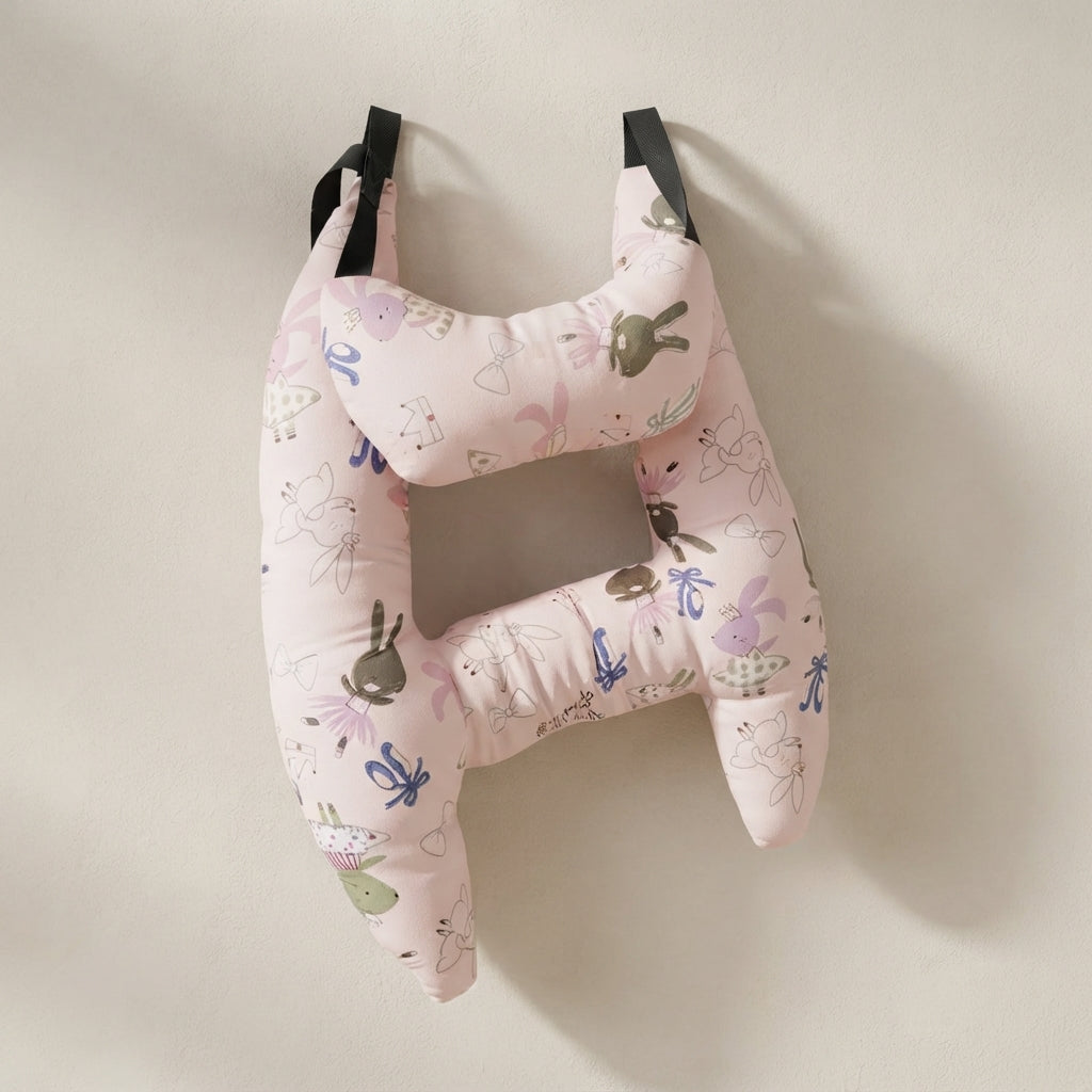 Child Car Headrest Pillow Cotton Blend Adjustable Straps Beige 1