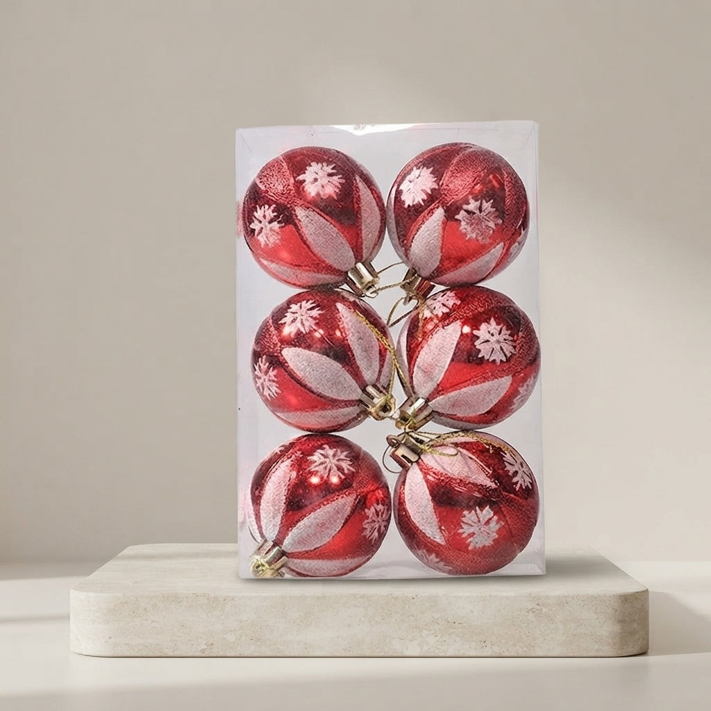 Christmas Baubles 6 Piece Snowflake Pattern 1