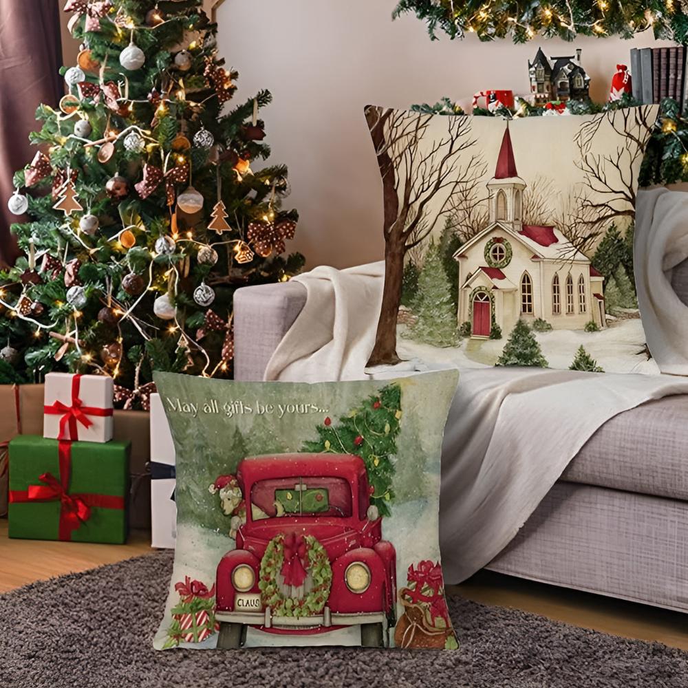 Christmas Cardinal Cushion Cover - Durable Polyester Linen, Festive Decor 2