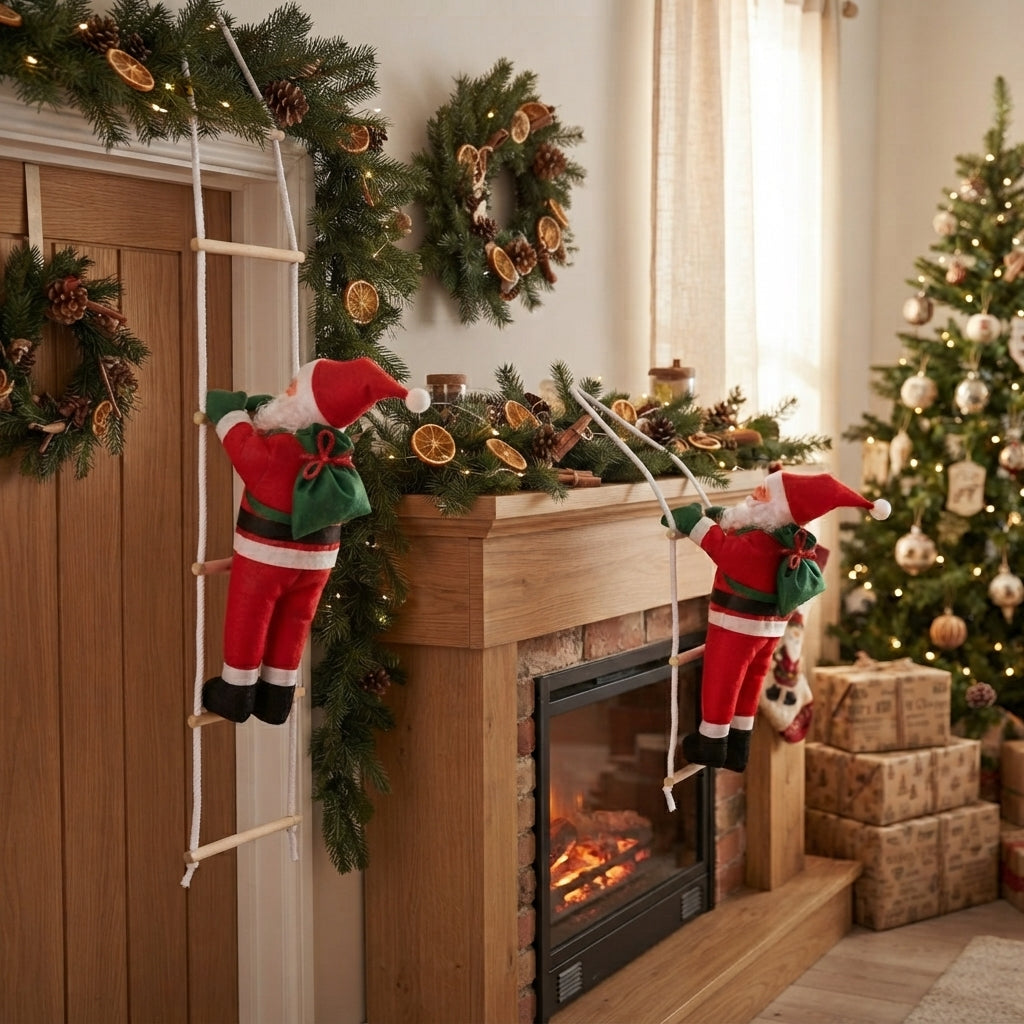 Christmas Climber Doll Fabric Santa Claus Ladder Design Indoor Hanging Decoration 02
