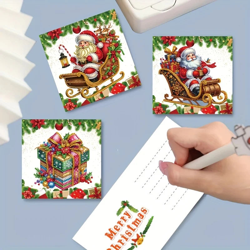 Christmas Diamond Painting Greeting Cards Set of 6 with Santa, Owl & Gift Designs – Handmade Holiday Greeting Cards 15x30 cm 2