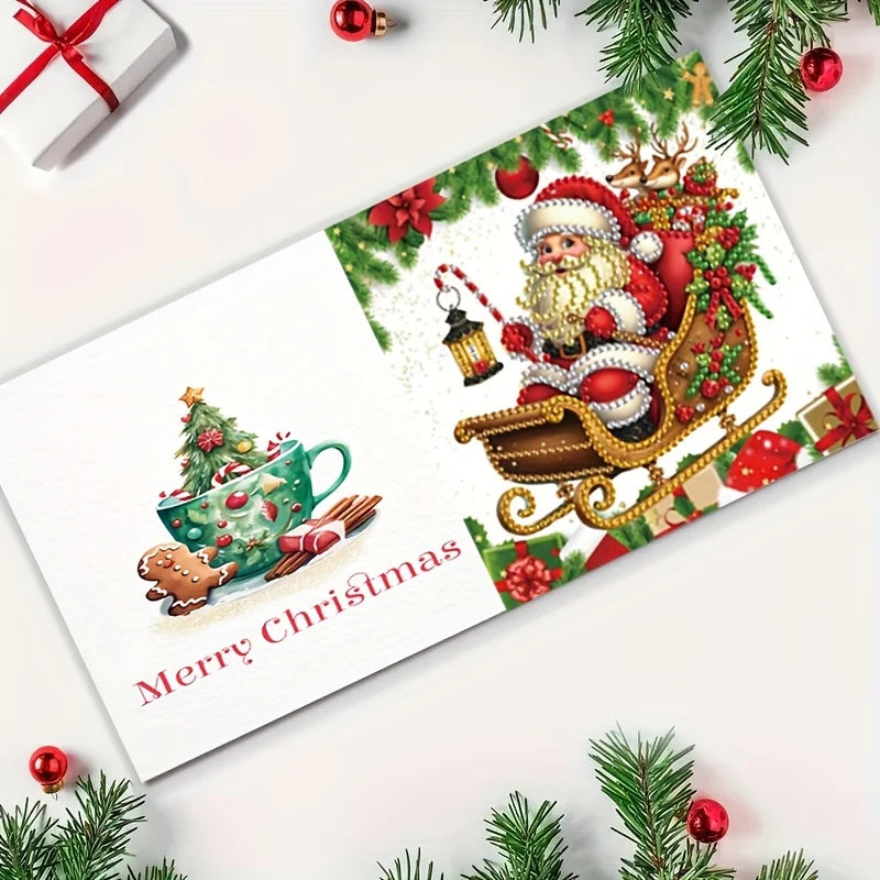 Christmas Diamond Painting Greeting Cards Set of 6 with Santa, Owl & Gift Designs – Handmade Holiday Greeting Cards 15x30 cm 3