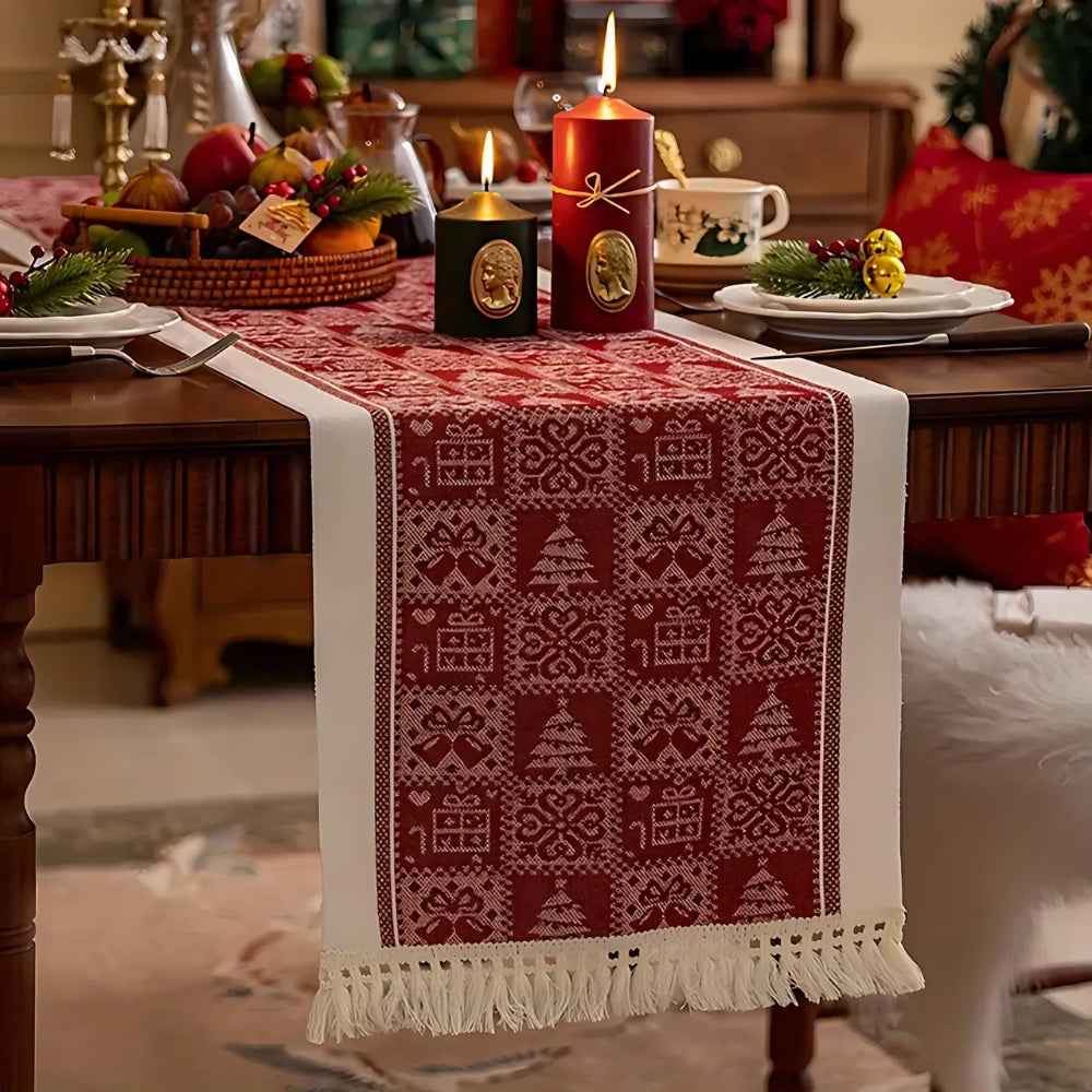 Christmas Elk Table Runner - Soft Microfiber with Tasseled Edges 1