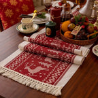 Christmas Elk Table Runner - Soft Microfiber with Tasseled Edges 2