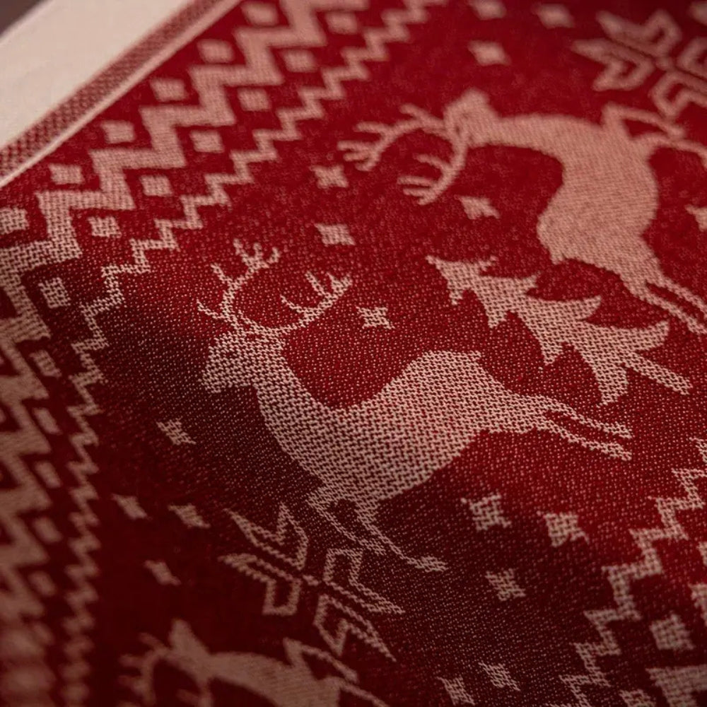 Christmas Elk Table Runner - Soft Microfiber with Tasseled Edges 3