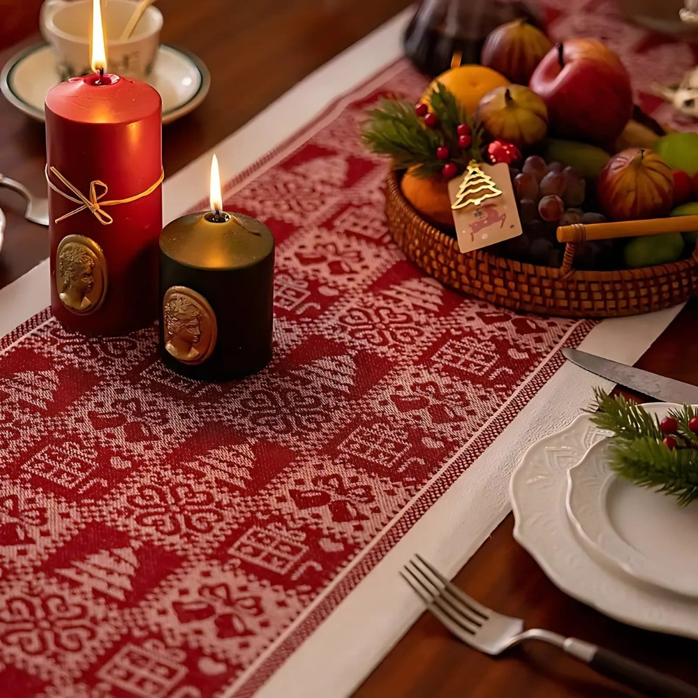 Christmas Elk Table Runner - Soft Microfiber with Tasseled Edges 4