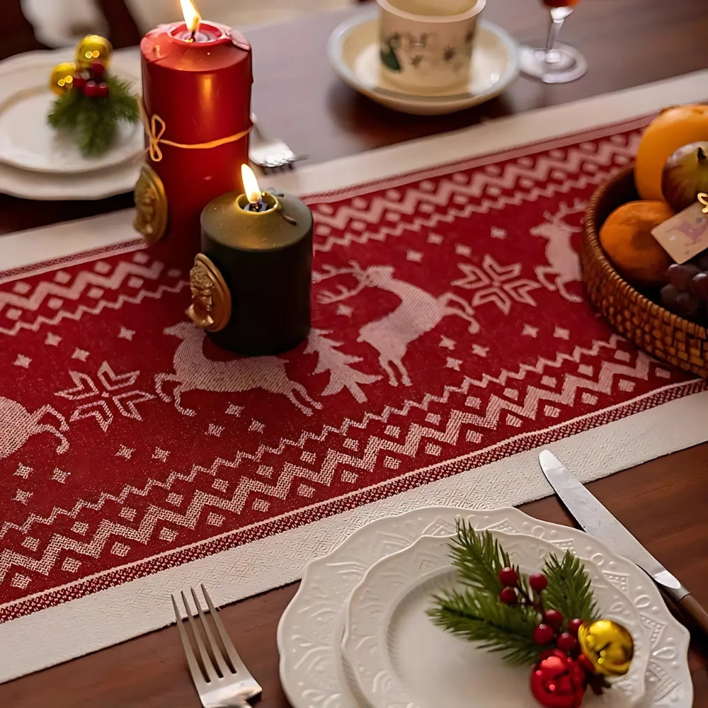 Christmas Elk Table Runner - Soft Microfiber with Tasseled Edges 6
