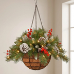 Christmas Hanging Basket Wreath with Pinecones and Berries