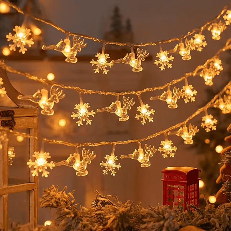 Christmas LED String Lights - 1.5m/3m, Snowflakes & Reindeer Designs 2