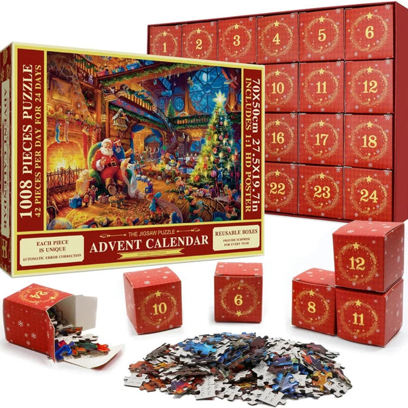 Christmas Nativity Advent Calendar with 1008 Puzzle Pieces and Reusable Boxes for Holiday Countdown 1