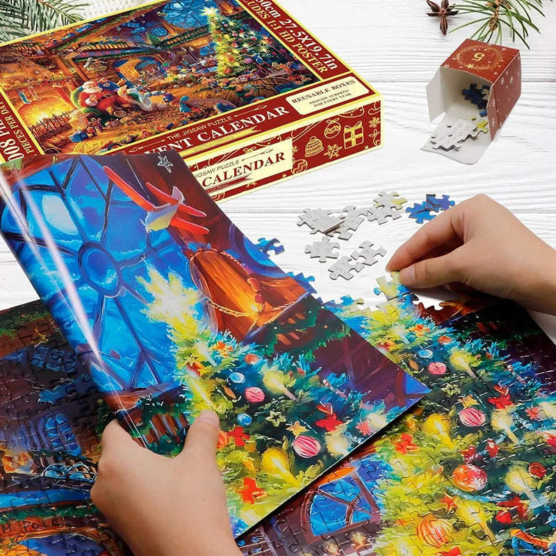 Christmas Nativity Advent Calendar with 1008 Puzzle Pieces and Reusable Boxes for Holiday Countdown 2