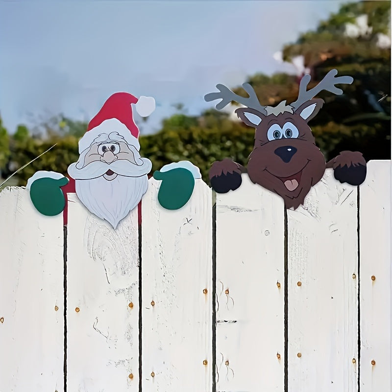 Christmas Outdoor Decorations - Weatherproof Santa & Reindeer Fence Decor Set 6