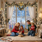 Christmas Photo Backdrop Polyester Winter Window and Trees 4