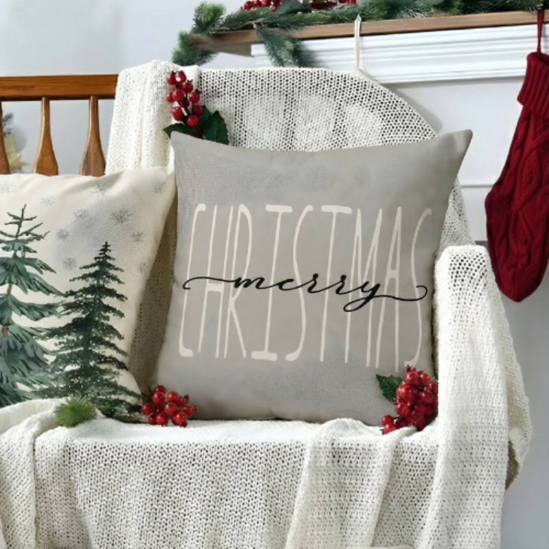 Christmas Pillow Covers Set - 4pcs Soft Grey Gnome Design for Sofa 1