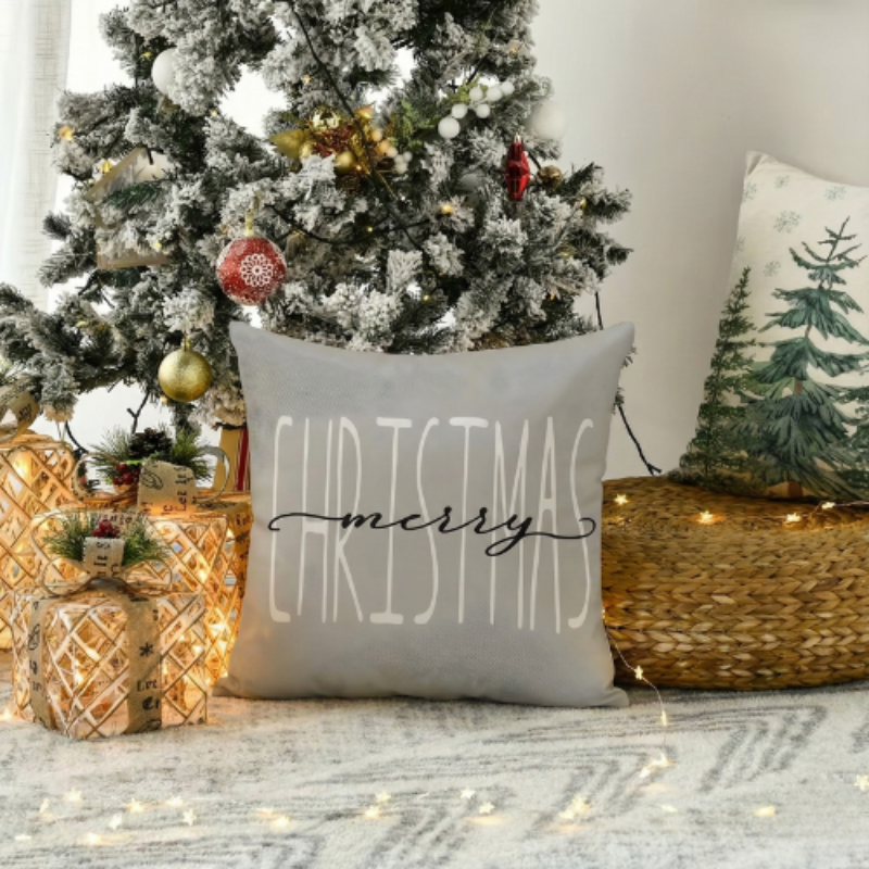 Christmas Pillow Covers Set - 4pcs Soft Grey Gnome Design for Sofa 3