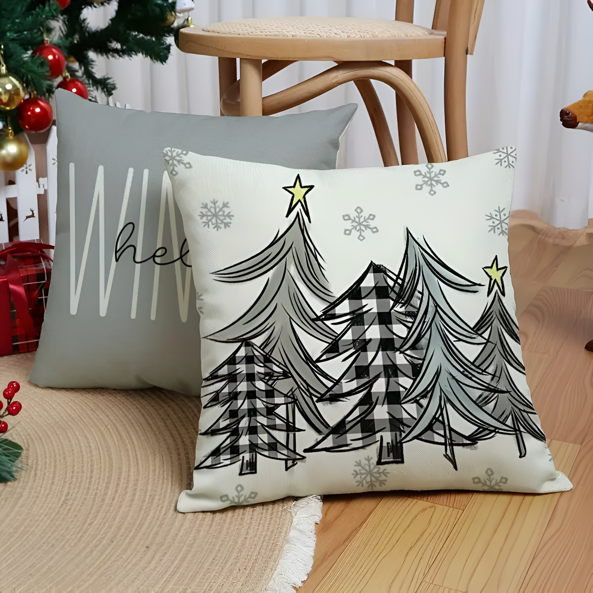 Christmas Pillow Covers Set - 4pcs Soft Grey Gnome Design for Sofa 7