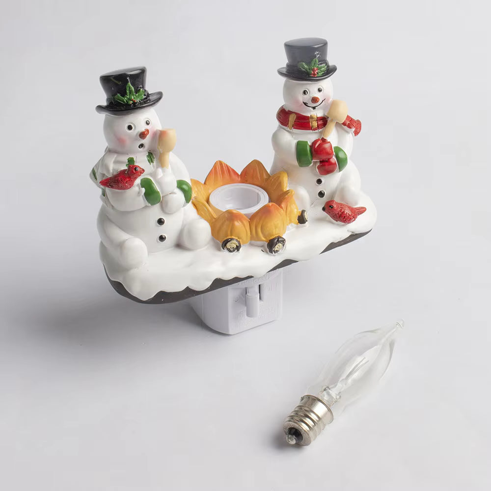 Christmas Plug-In Night Light, Snowman Campfire Design, Warm Yellow Light, Plug-In Operation