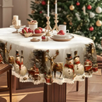 Christmas Tablecloth - Durable Polyester with Snowman & Reindeer Design 0