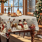 Christmas Tablecloth - Durable Polyester with Snowman & Reindeer Design 5